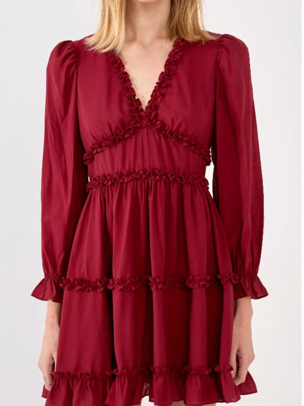 Free the Roses Floral Ruffle Mini Dress Burgundy Size Small NWT $90